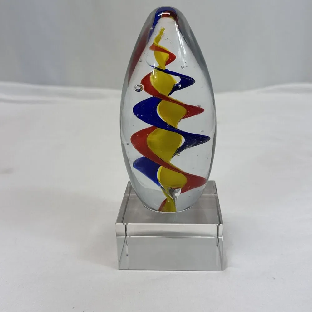 Color Spiral Art Glass Paperweight Award Desk Decor Hand Blown Glass Art